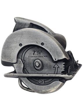 Vintage Belt Buckle Circular Saw Carpenter Tool Bergamot Brass Works 1979 USA